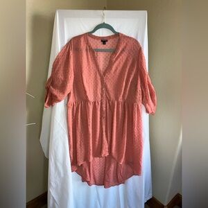 Torrid Lexie Dusty Coral Metallic Clip Dot Chiffon Hi-Lo Babydoll Tunic size 2